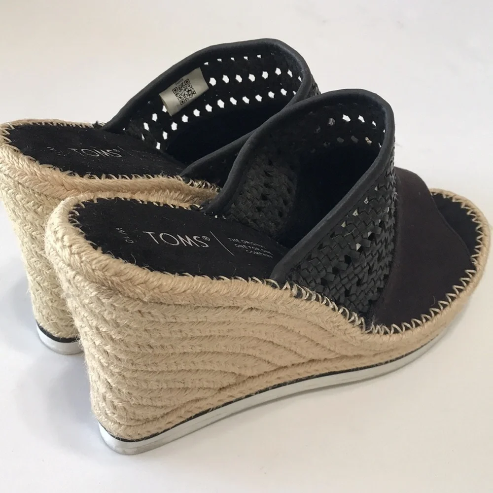 Toms espadrilles wedge platform canvas meal size 10 W black sandal